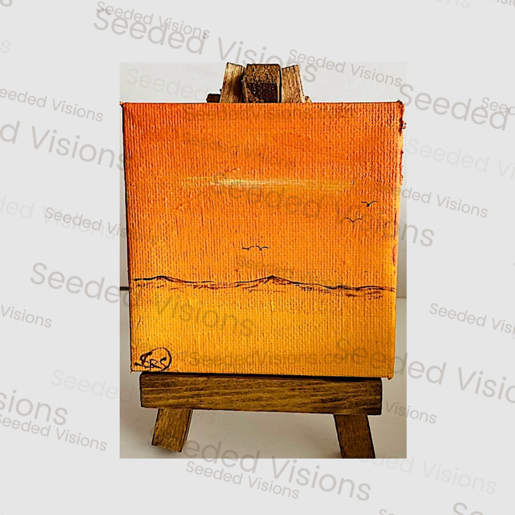 Sunset Distant Mountain Range - 3"x3" stretched canvas